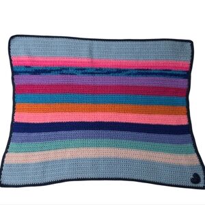 Handmade Crochet Baby Lap Blanket Heart Rainbow 26x35 Colorful Striped Nursery